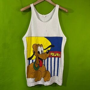 90s Vintage Disney Pluto Graphic Tank Top White Single Stitch Made USA One Size